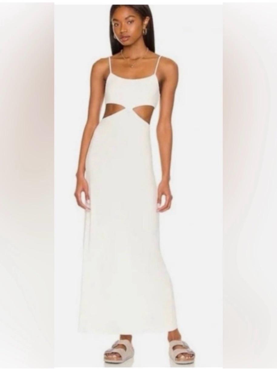 Free People Ivory Cutout Maxi Dress With Spaghetti Straps